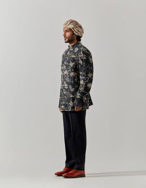 Bandhgala Heavy Linen Black Rainforest