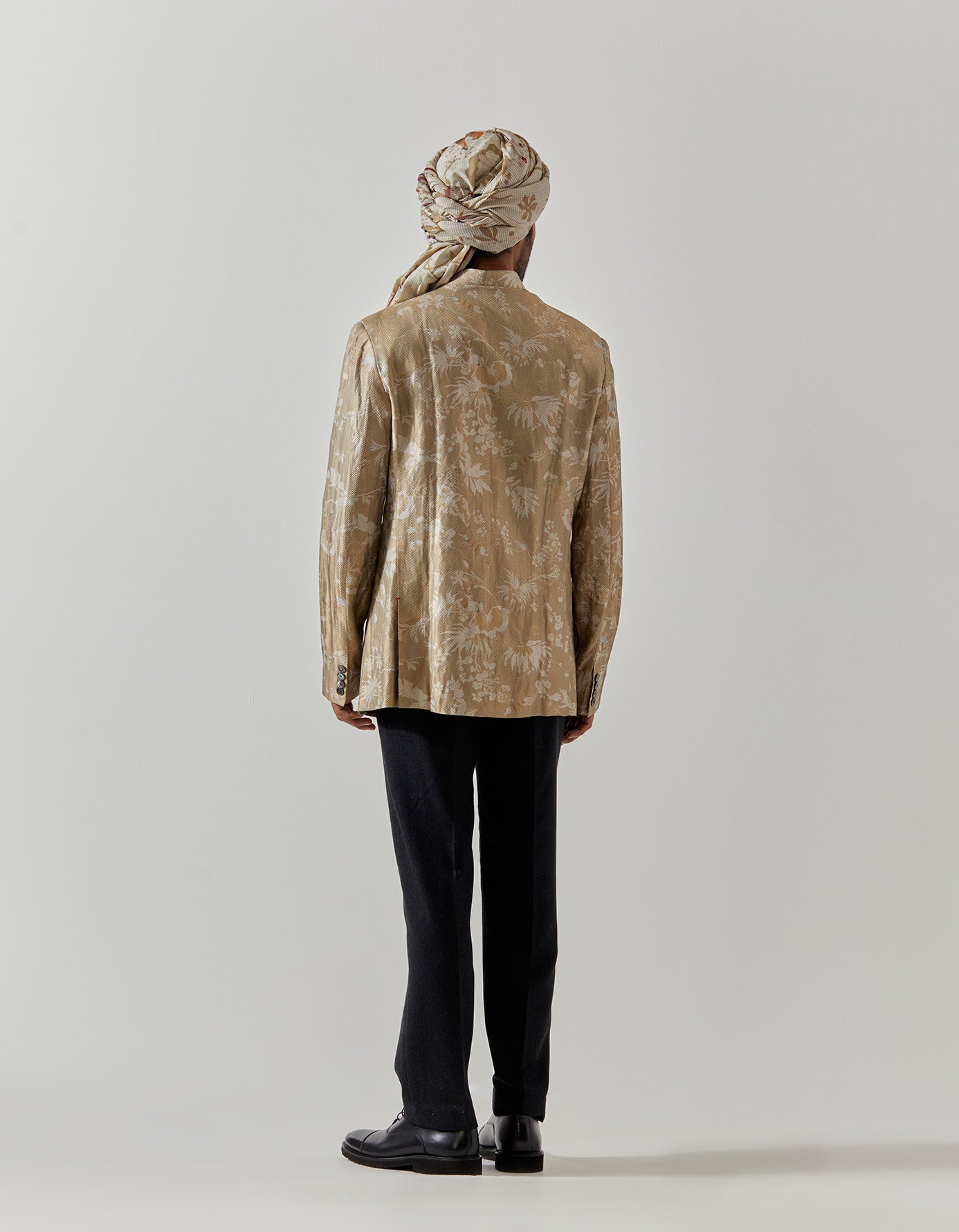 Bandhgala Silk Brocade Oyster Grey Rainforest