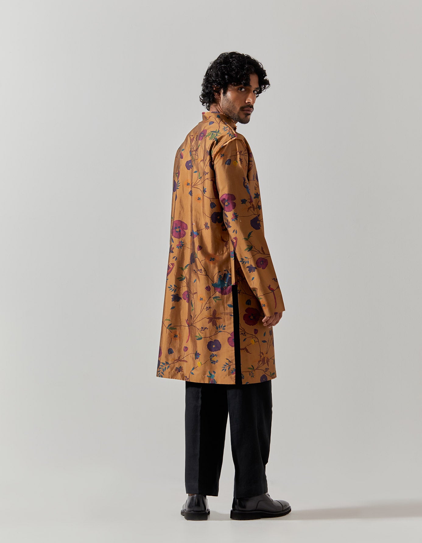 Raw Edge Bade Miyan Kurta Silk Dupion Gold Vineyard