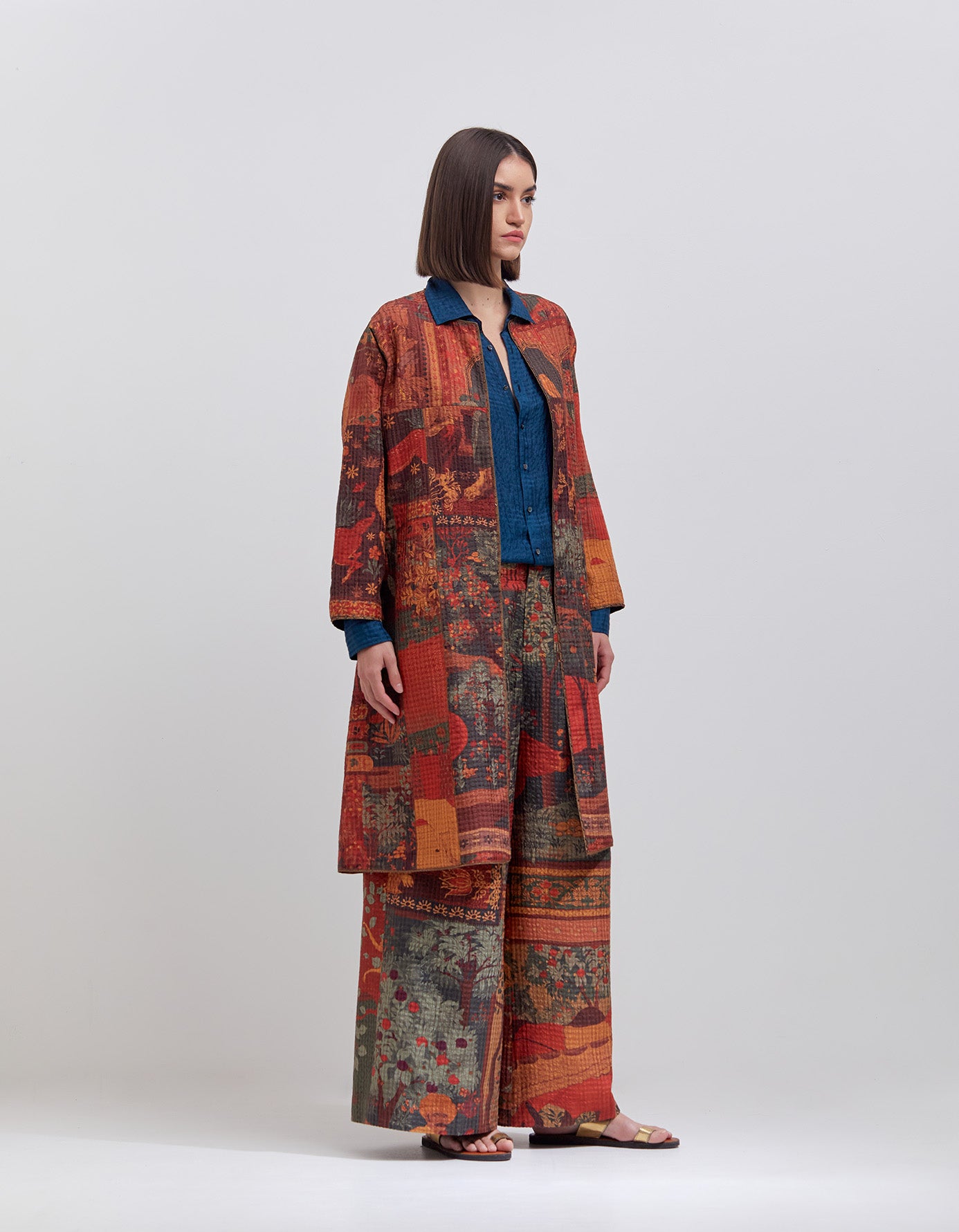 Quilted Jacket Silk Check Dhagai Terracotta