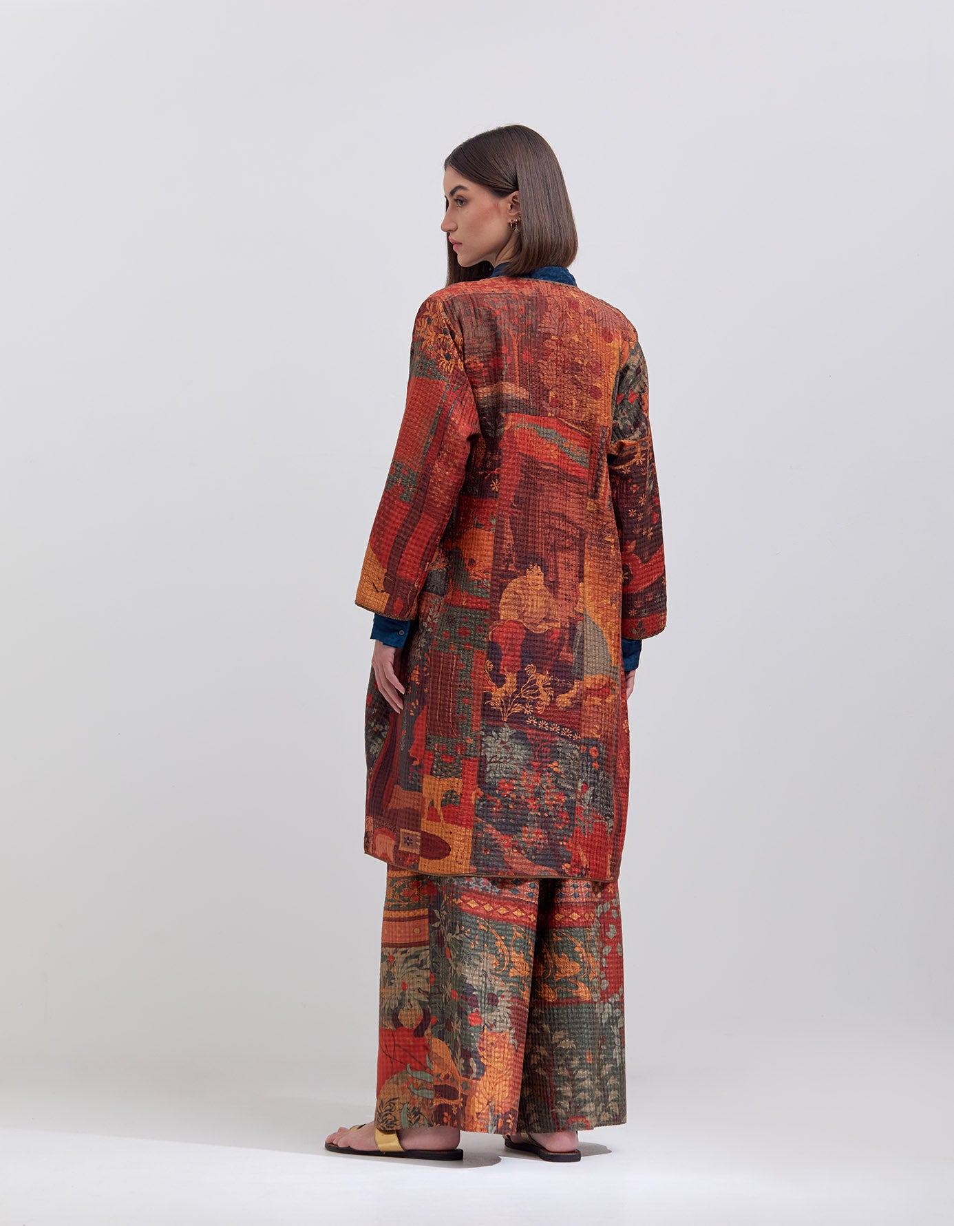 Quilted Jacket Silk Check Dhagai Terracotta