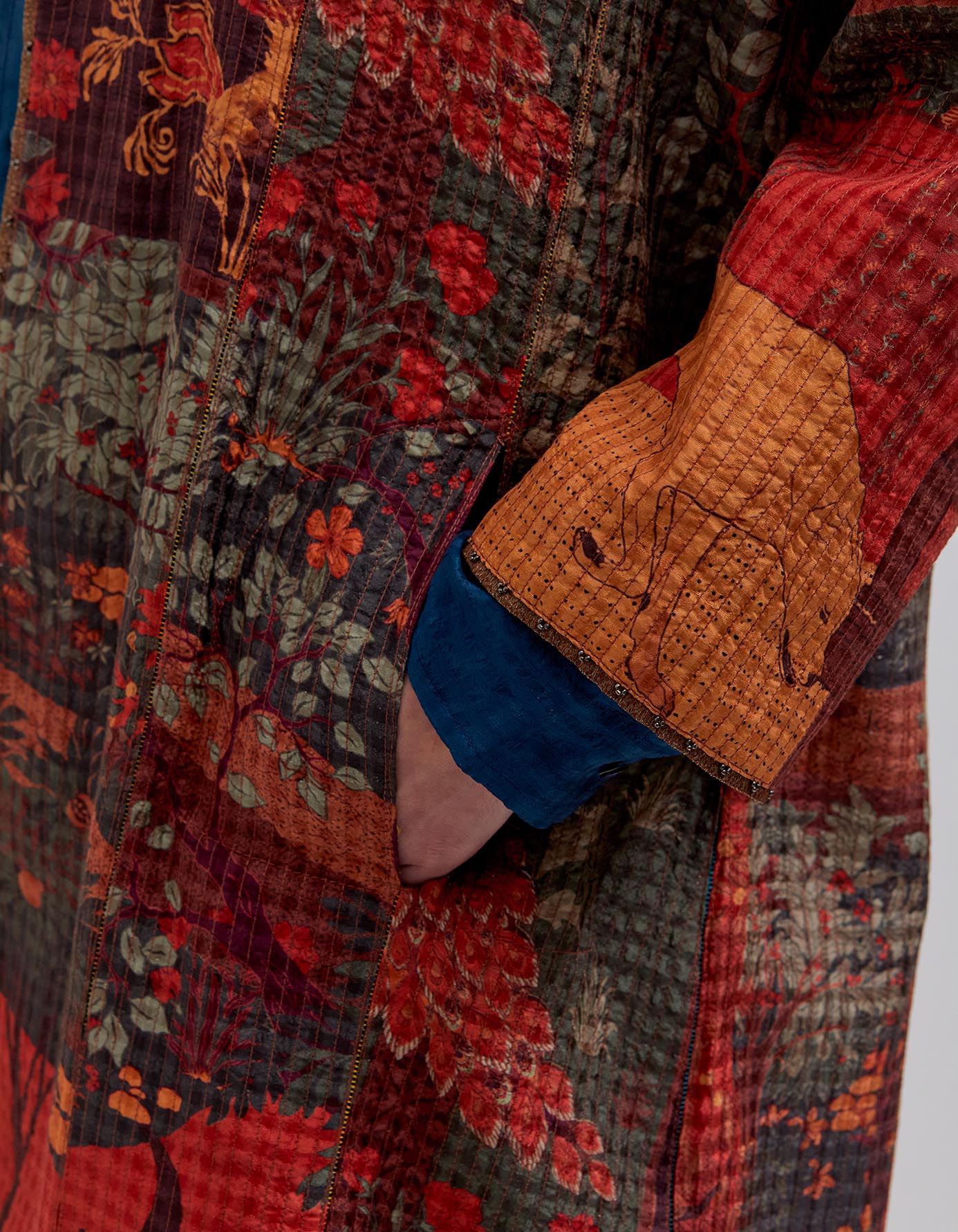 Quilted Jacket Silk Check Dhagai Terracotta