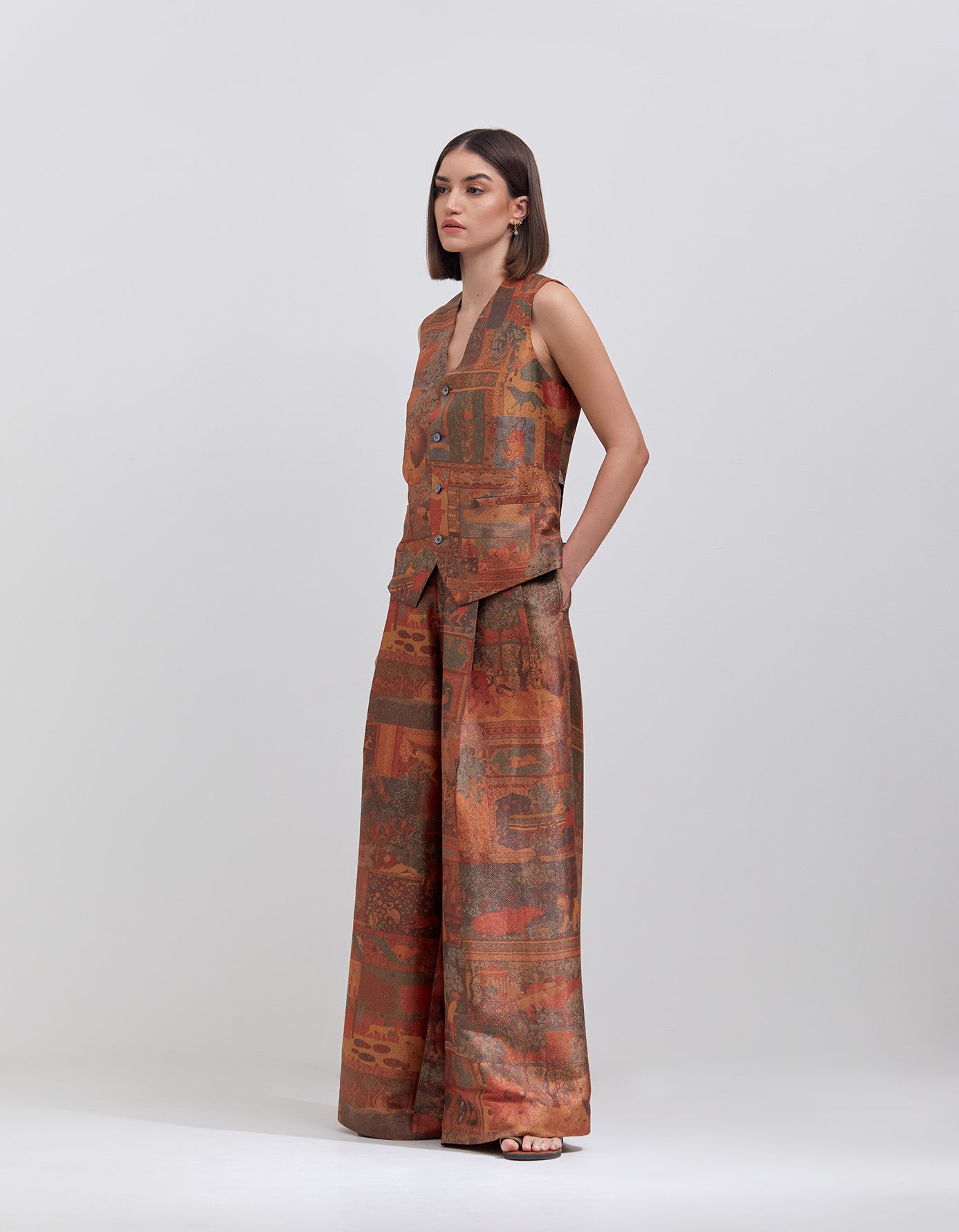 Palazzo Terracotta Silk Brocade Zig Zag