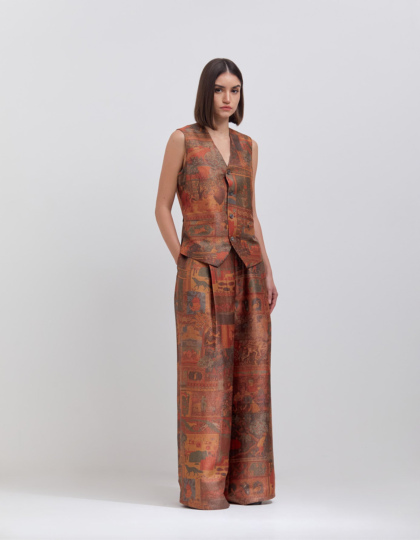 Palazzo Terracotta Silk Brocade Zig Zag