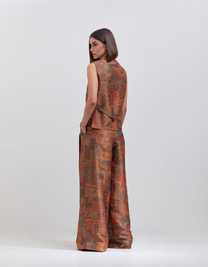 Palazzo Terracotta Silk Brocade Zig Zag