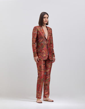 Rana Blazer Silk Brocade Crimson