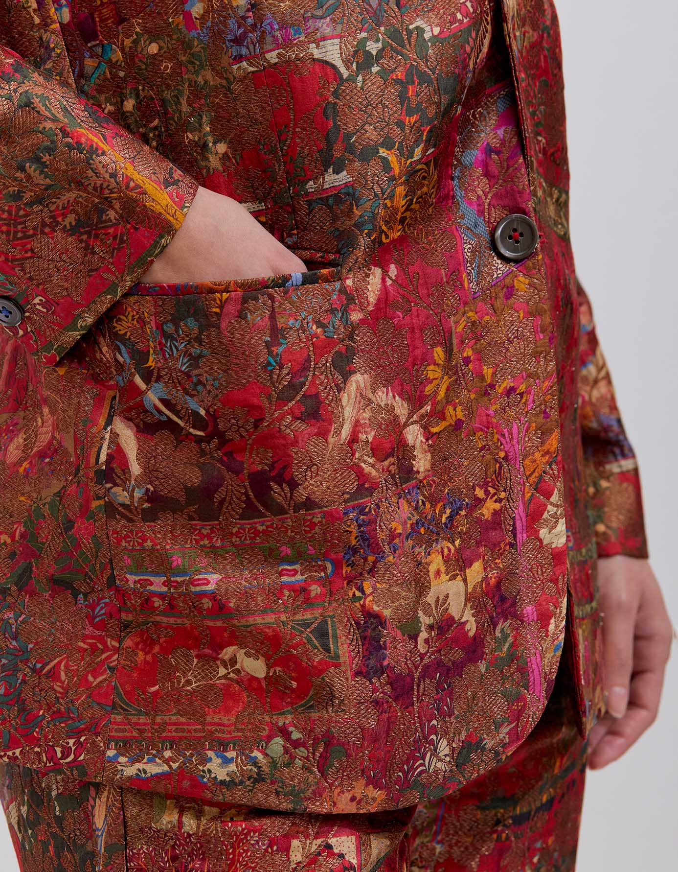 Rana Blazer Silk Brocade Crimson