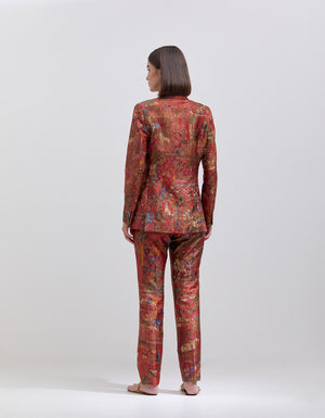 Rana Blazer Silk Brocade Crimson