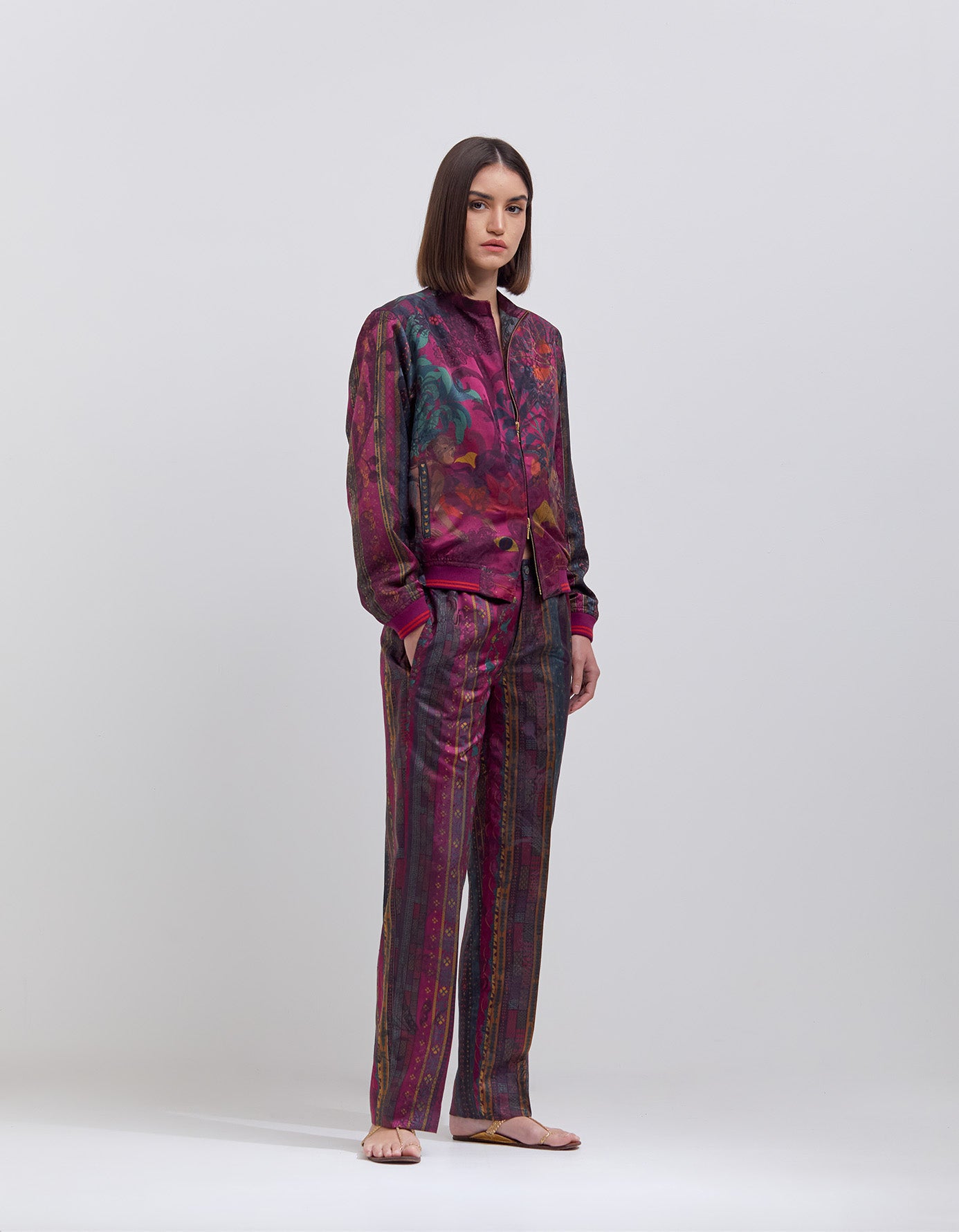 Azaad Trousers Silk Damask Purple