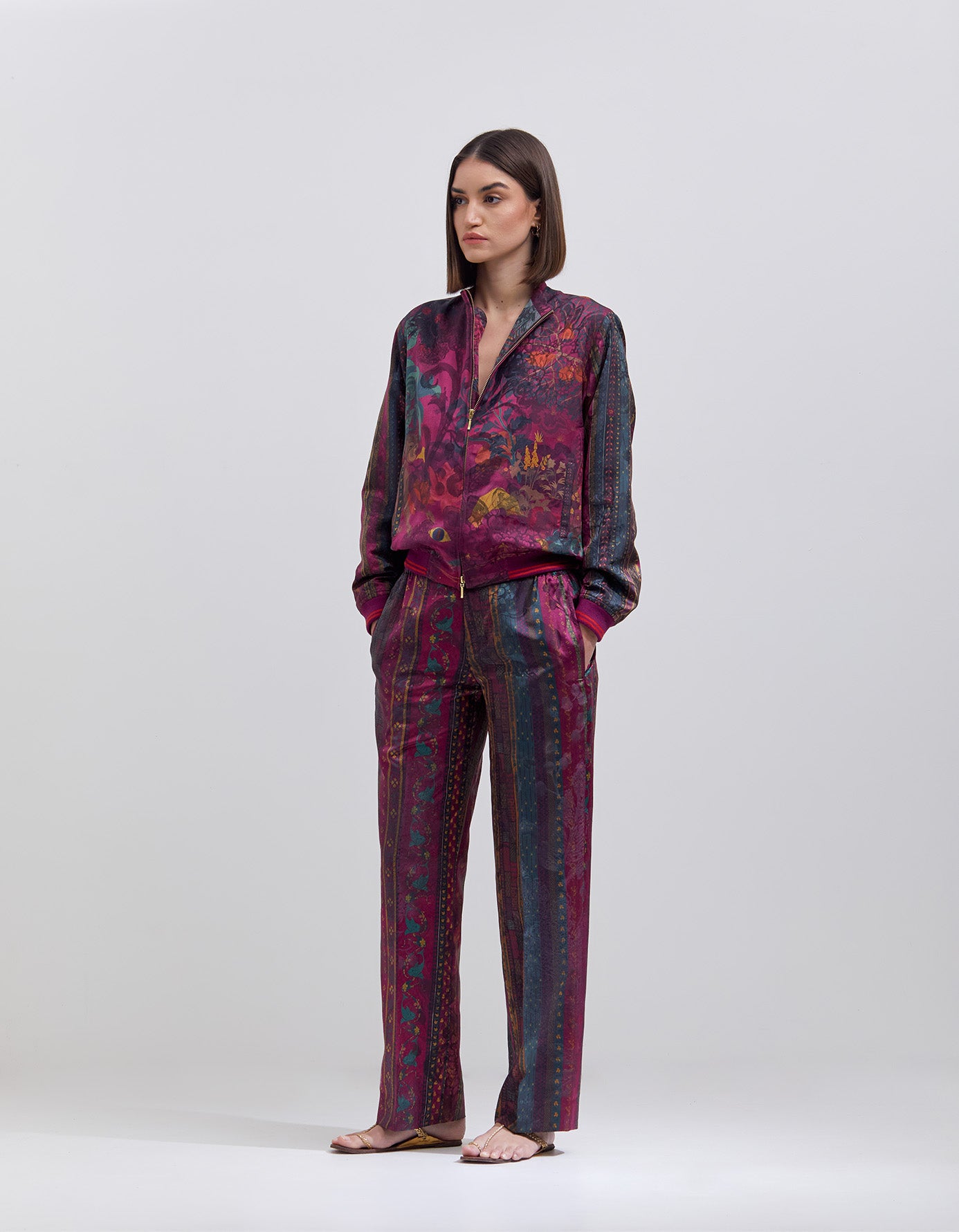 Azaad Trousers Silk Damask Purple