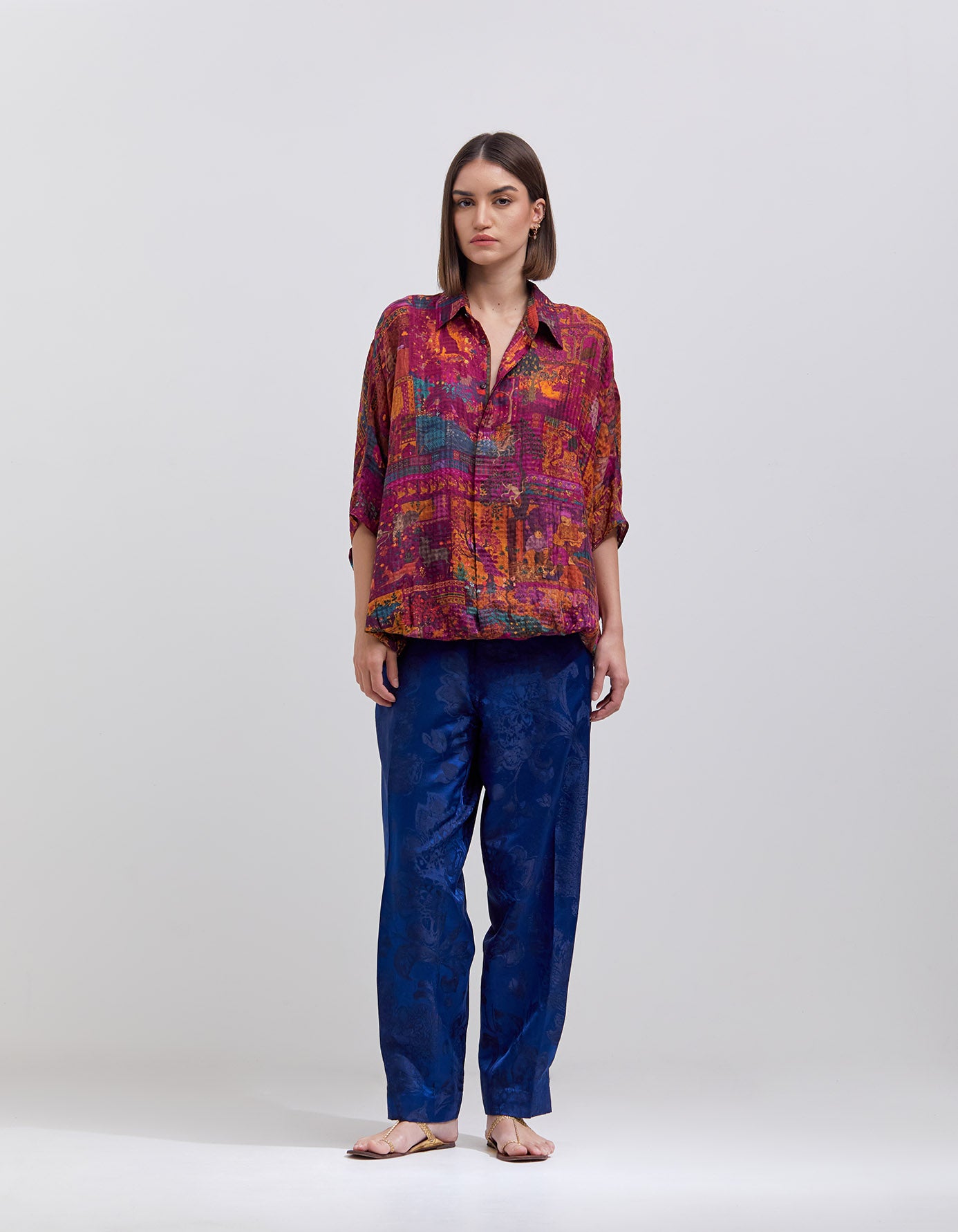 Aasha Shirt Silk Check Crimson