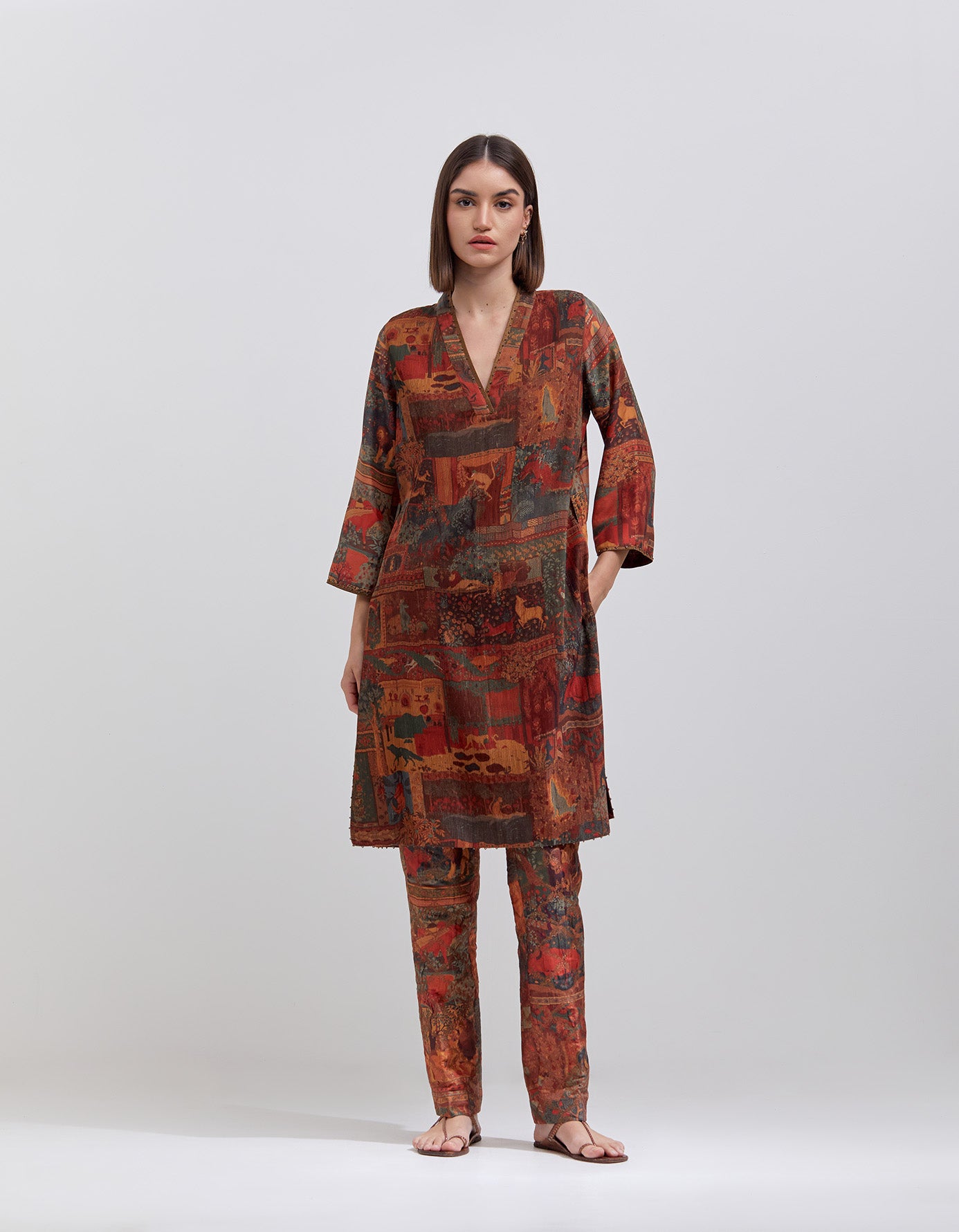 Pintuck Damini Kurta Silk Terracotta