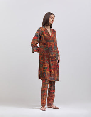 Pintuck Damini Kurta Silk Terracotta