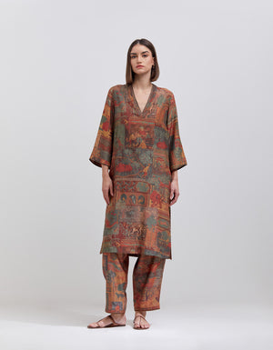 Damini Kurta Muga Satin Terracotta Panchatantra