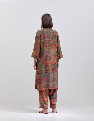 Aisha Salwar Muga Satin Terracotta