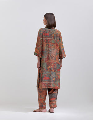 Damini Kurta Muga Satin Terracotta Panchatantra