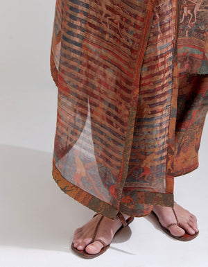 Damini Kurta Muga Satin Terracotta Panchatantra