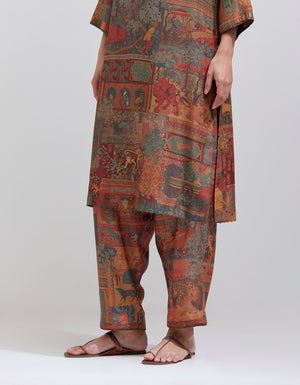 Aisha Salwar Muga Satin Terracotta