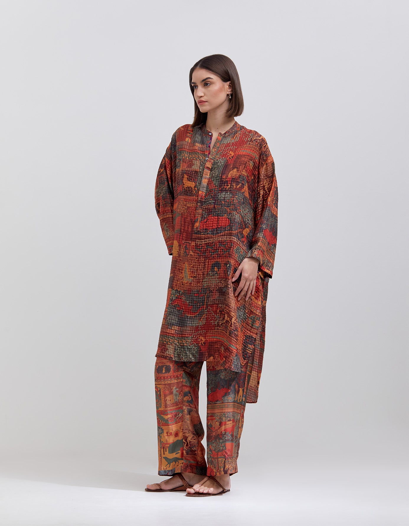 Firoza Kurta Silk Check Terracotta