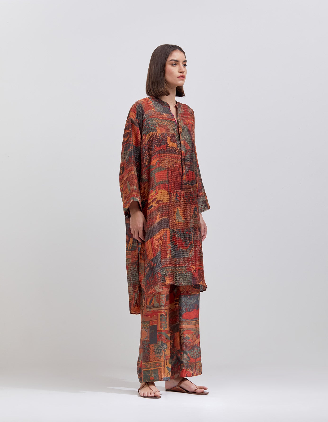 Firoza Kurta Silk Check Terracotta