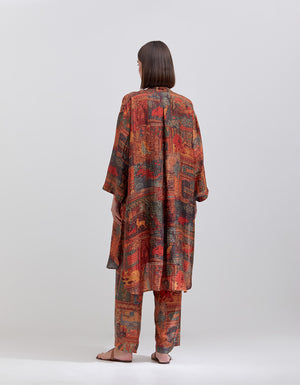 Firoza Kurta Silk Check Terracotta