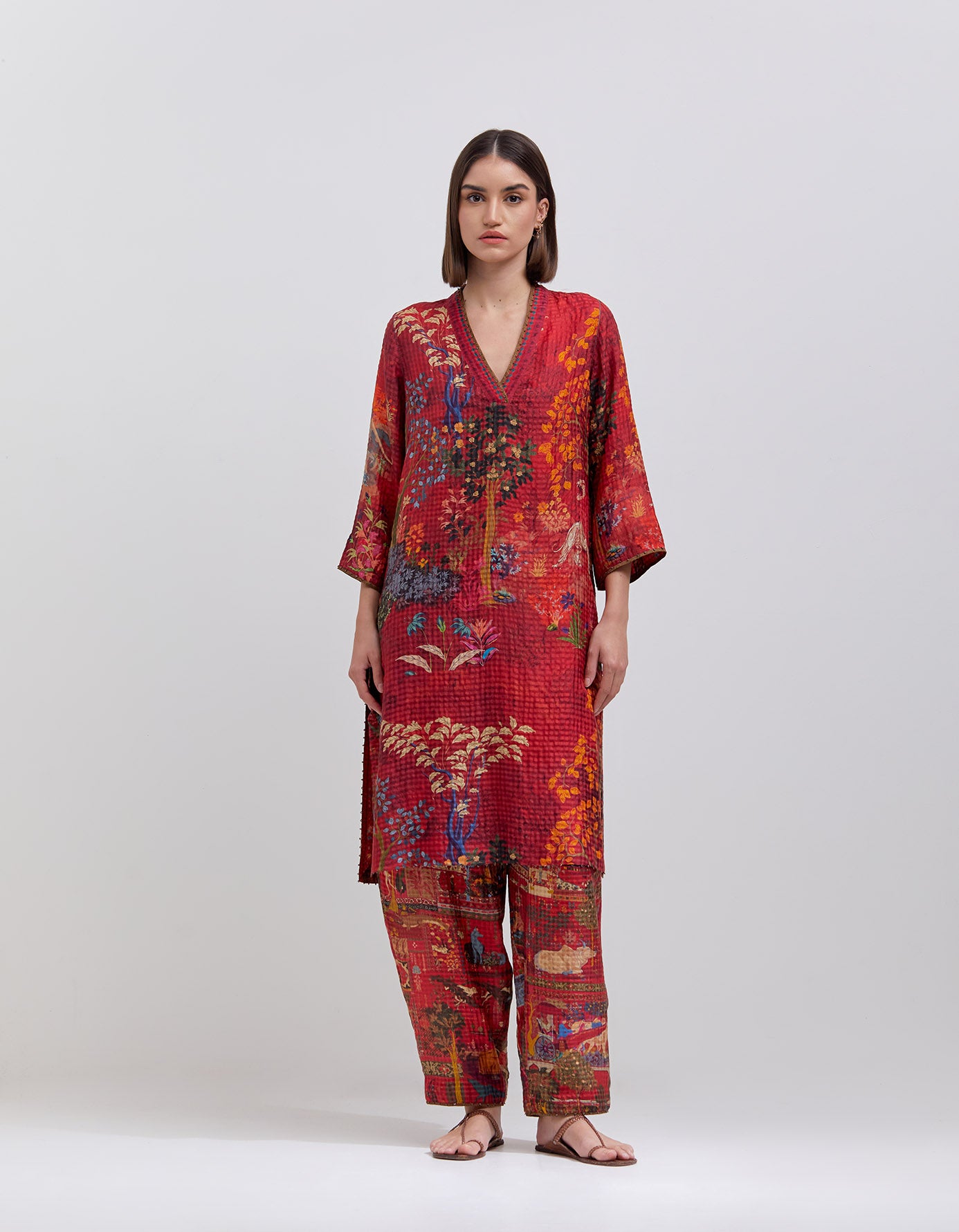 Damini Kurta Silk Check Crimson