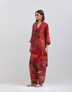 Damini Kurta Silk Check Crimson