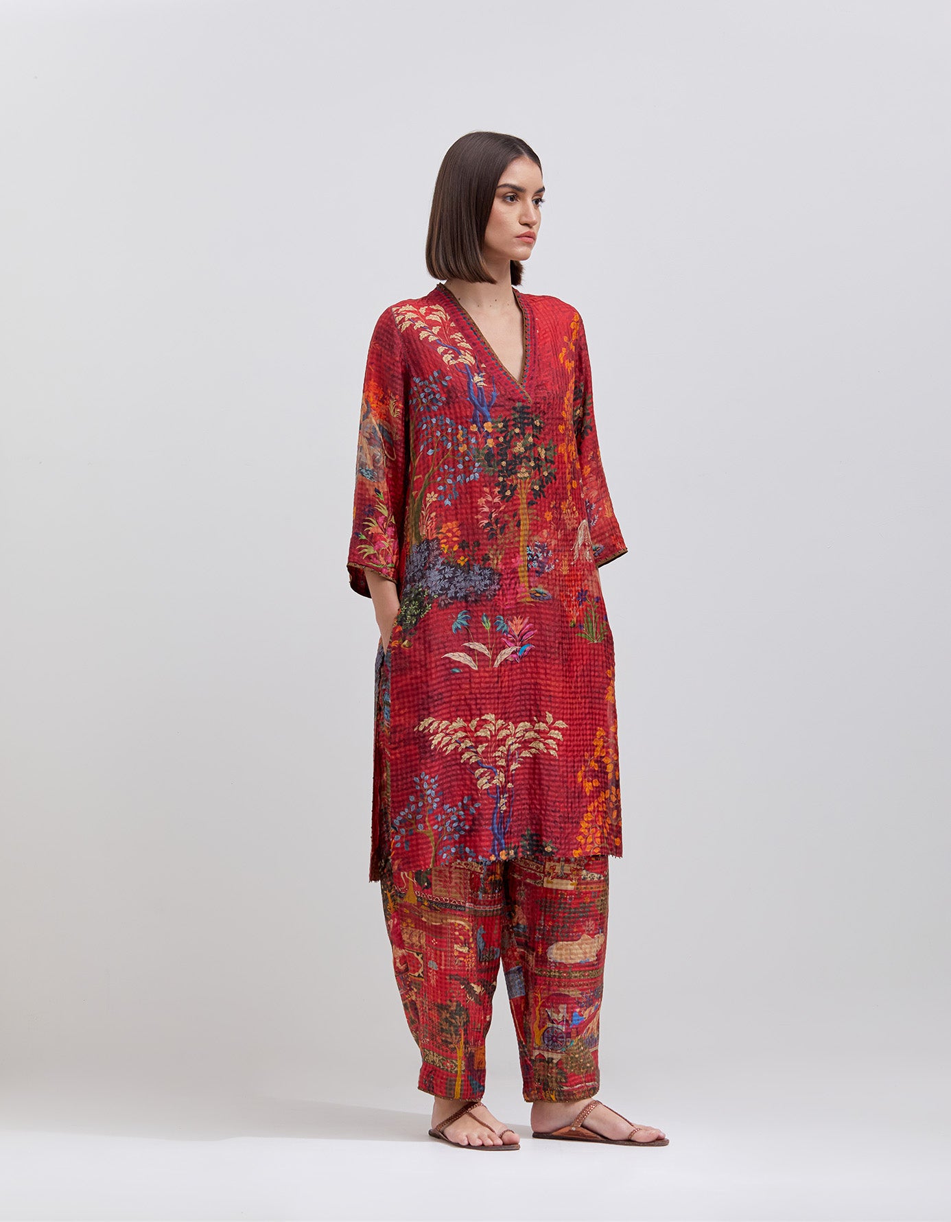 Damini Kurta Silk Check Crimson