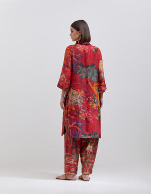 Aisha Salwar Silk Check Crimson