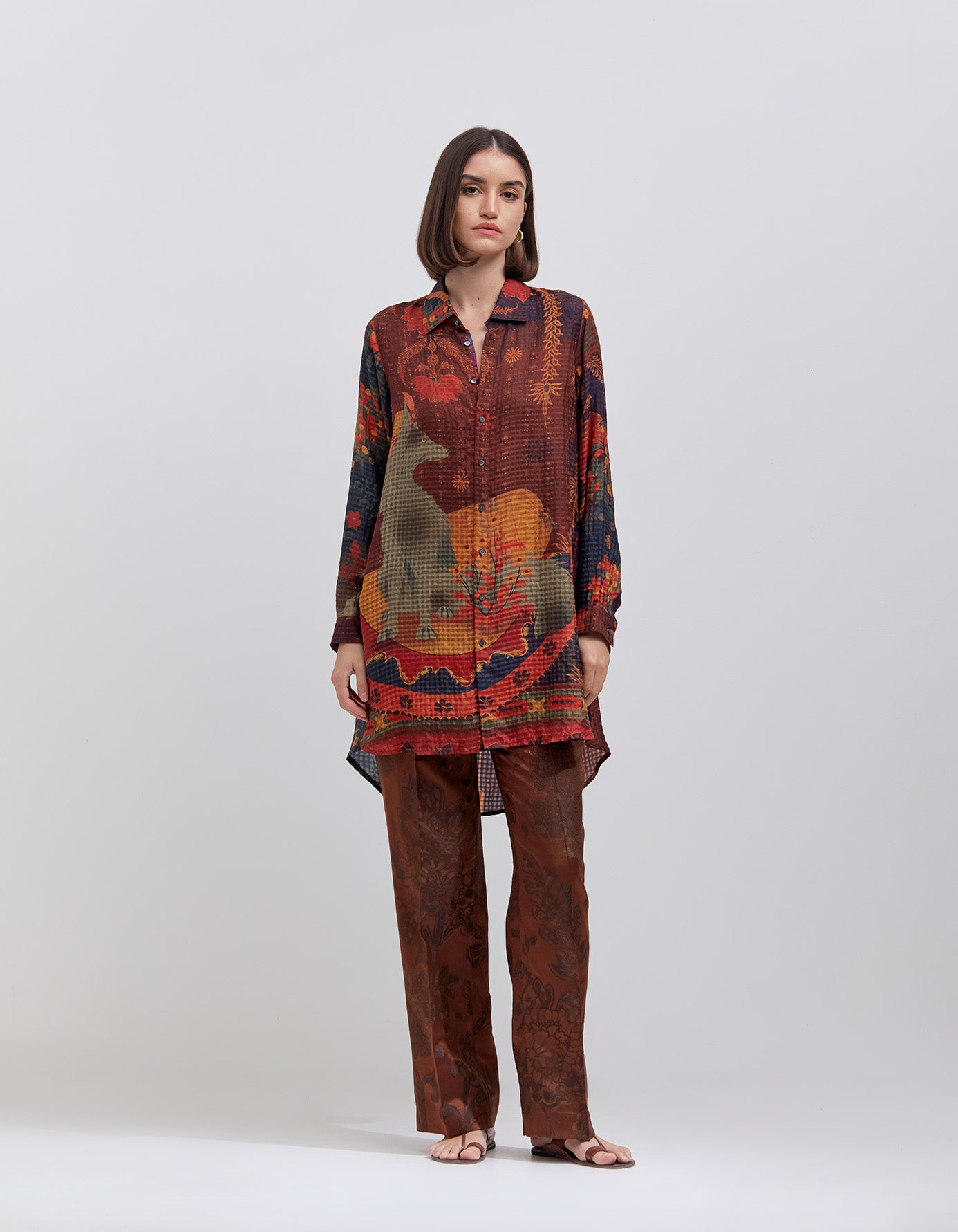 Oversized Shirt Silk Check Terracotta