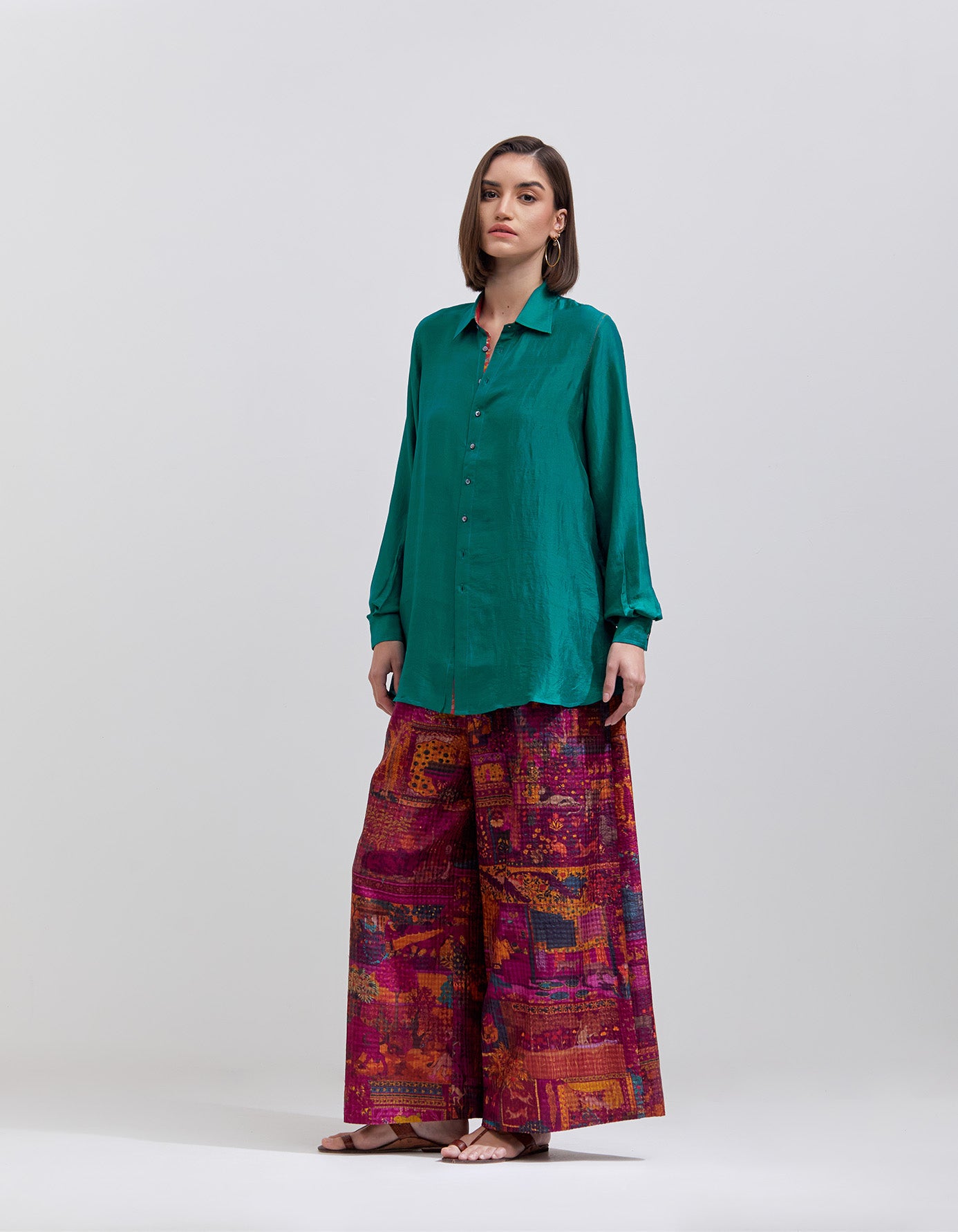 Oversized Shirt Turquoise Silk