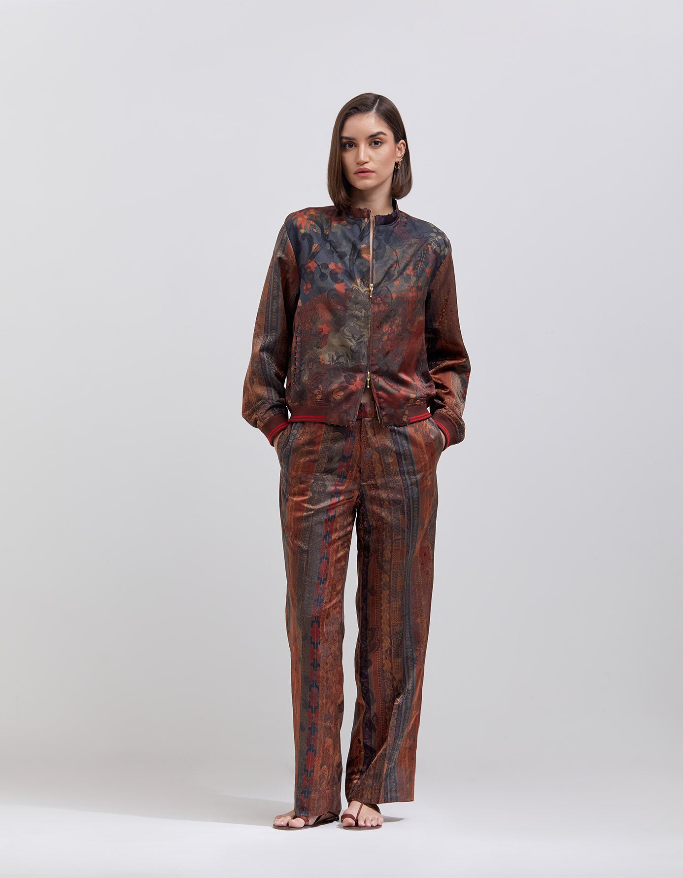 Janbaaz Bomber Jacket Silk Damask Terracotta