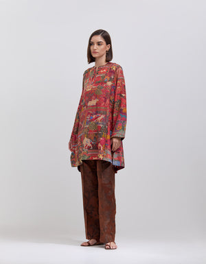 Kalidar Kurta Silk Crimson