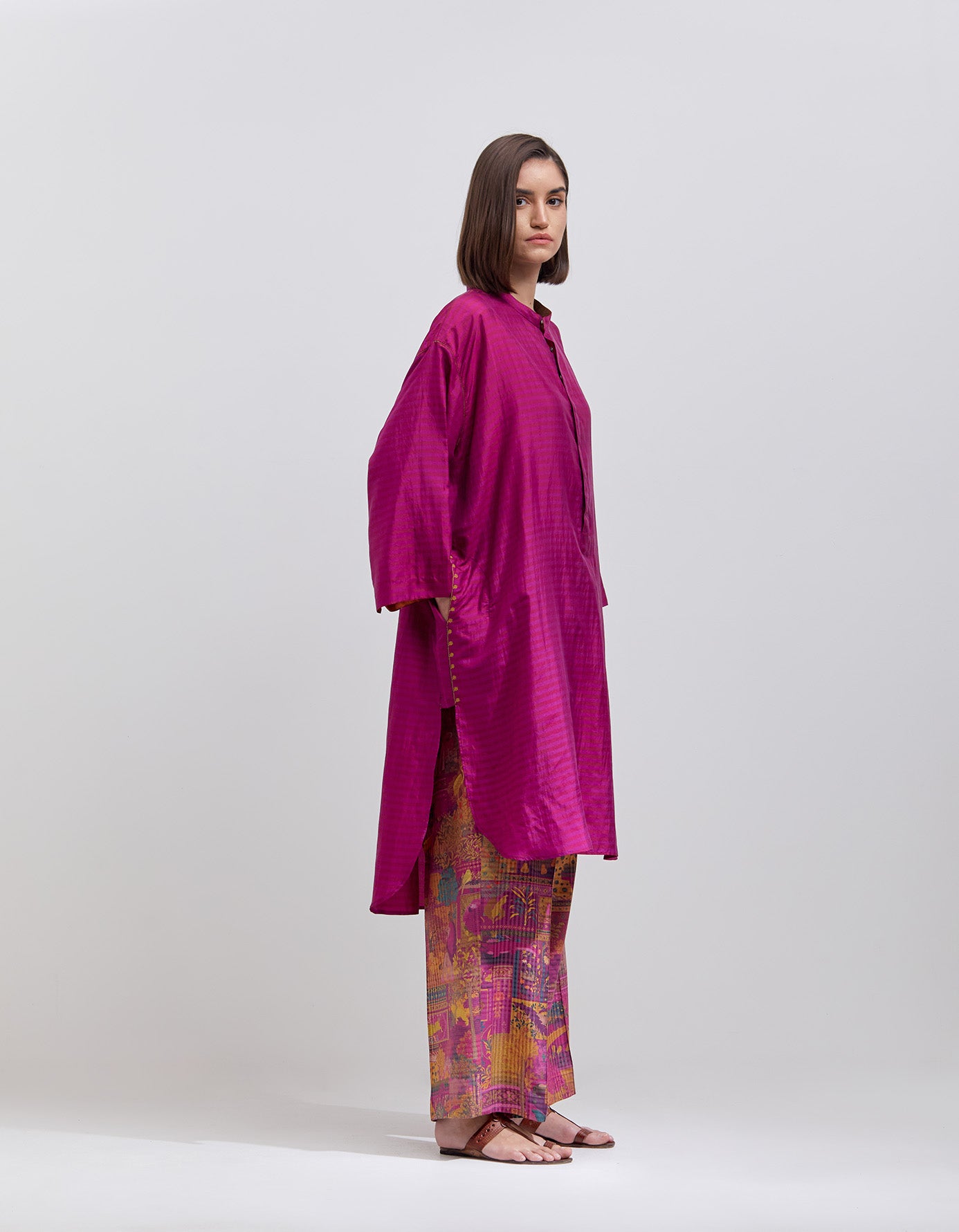 Firoza Kurta Silk Dupion Check Purple