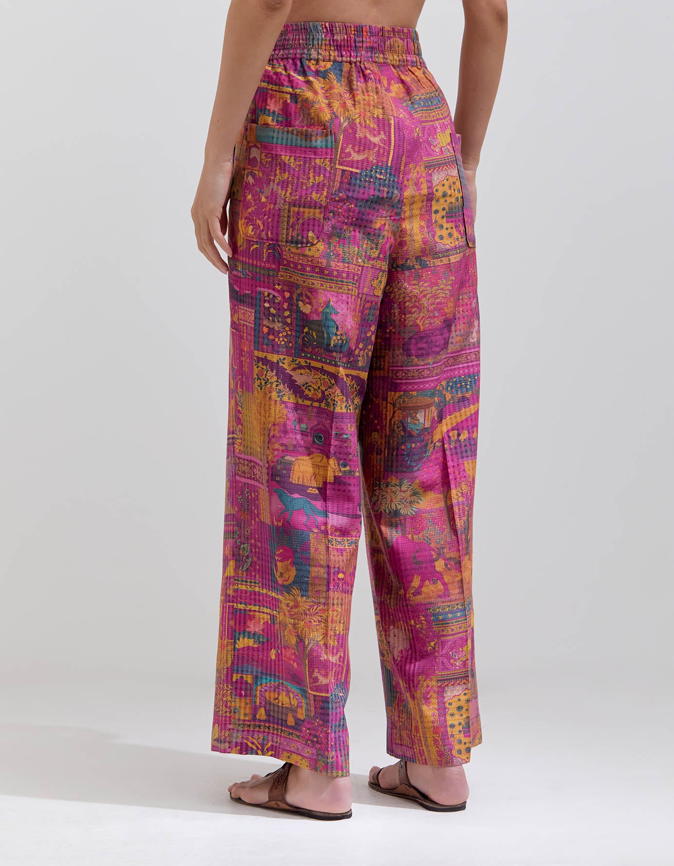 Panchatantra Chandrika Trousers Purple Cotton Silk Check