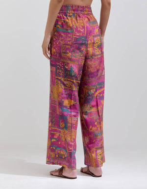 Panchatantra Chandrika Trousers Purple Cotton Silk Check