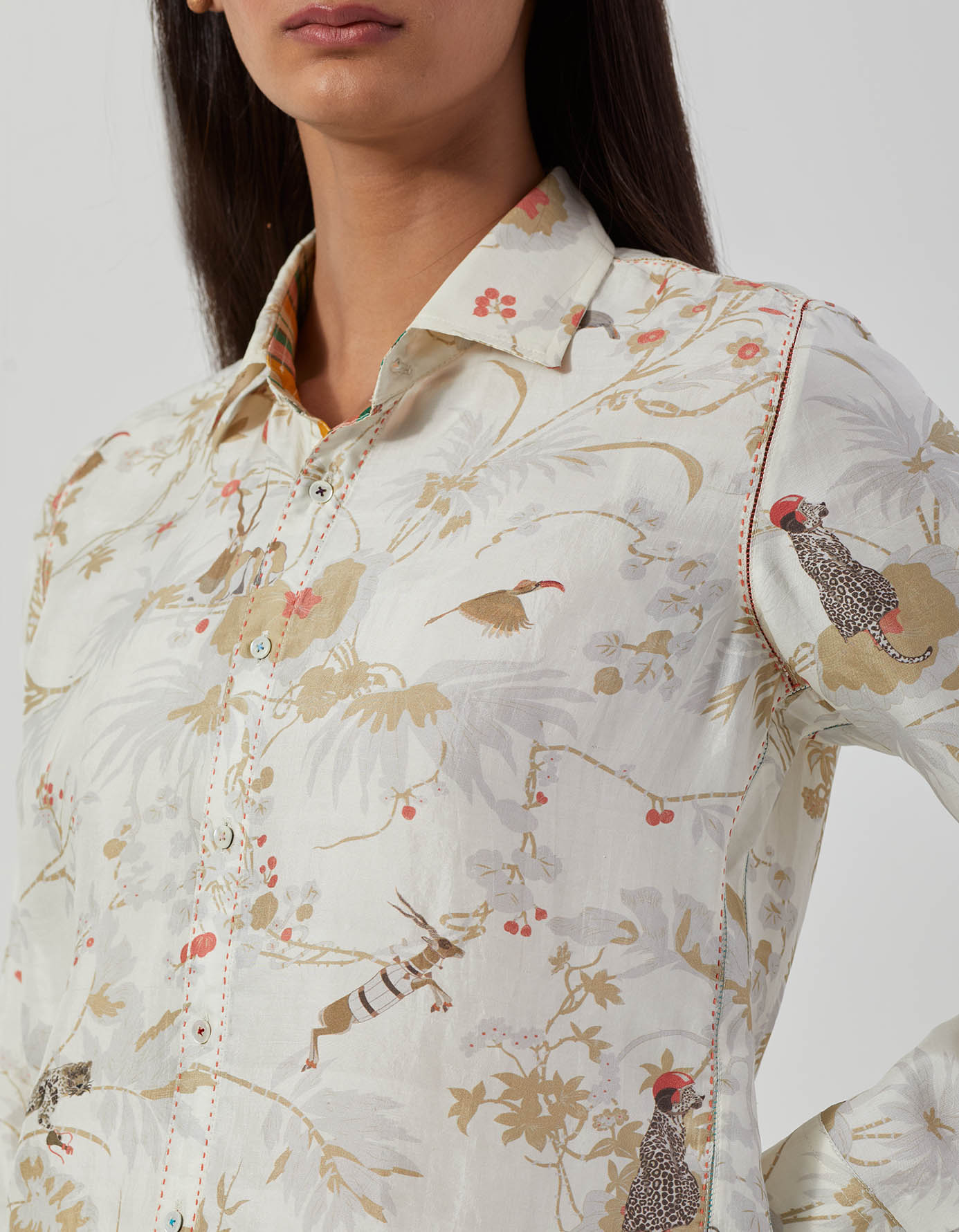 Short Oversized Shirt Silk Ivory