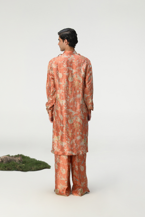 Palazzo Silk Brocade Coral