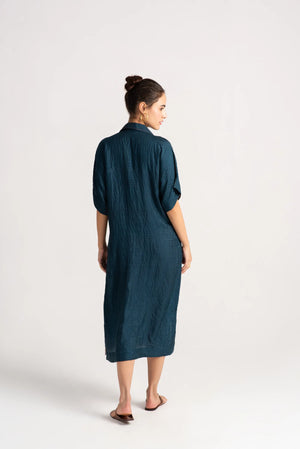 Padmini Dress Silk Check Teal