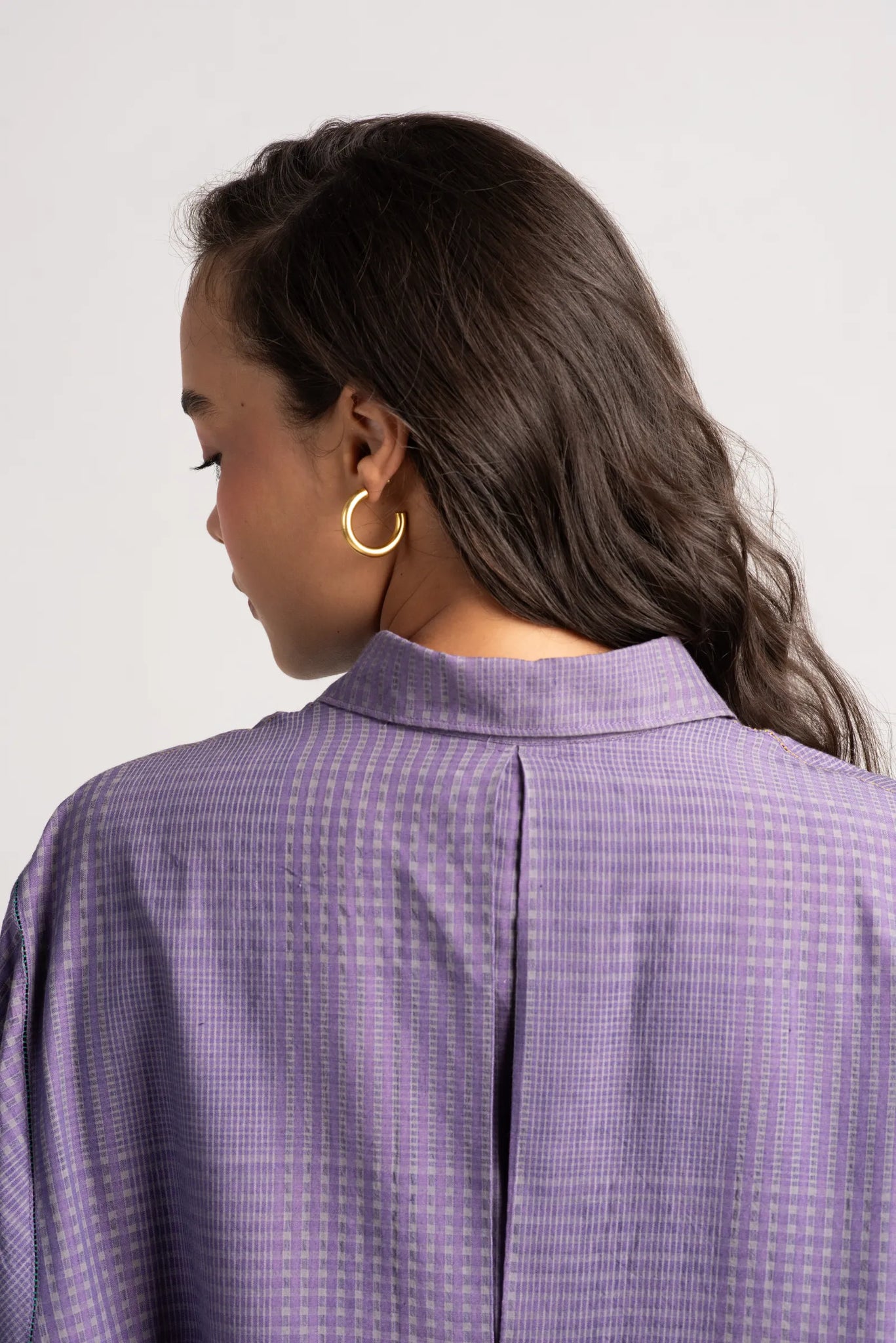 Manchali Shirt Cotton Silk Check Lilac