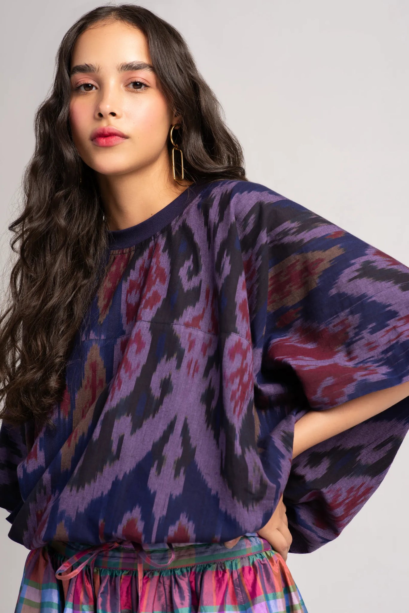 Bulbul Top Cotton Ikat Navy-Wine