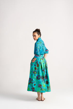 Audrey Skirt Silk Damask Aqua