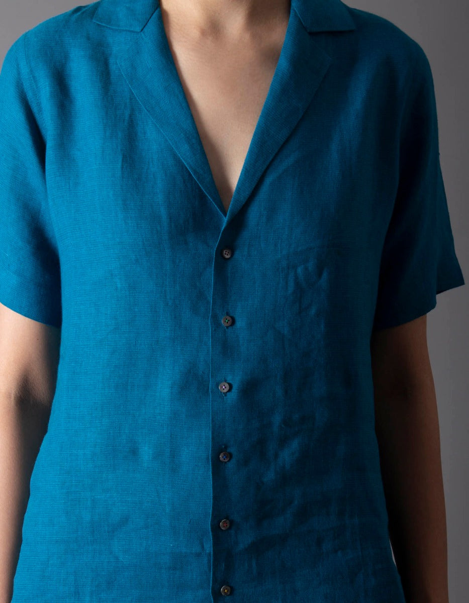 Cobalt Linen Bush Shirt