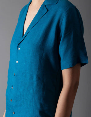 Cobalt Linen Bush Shirt