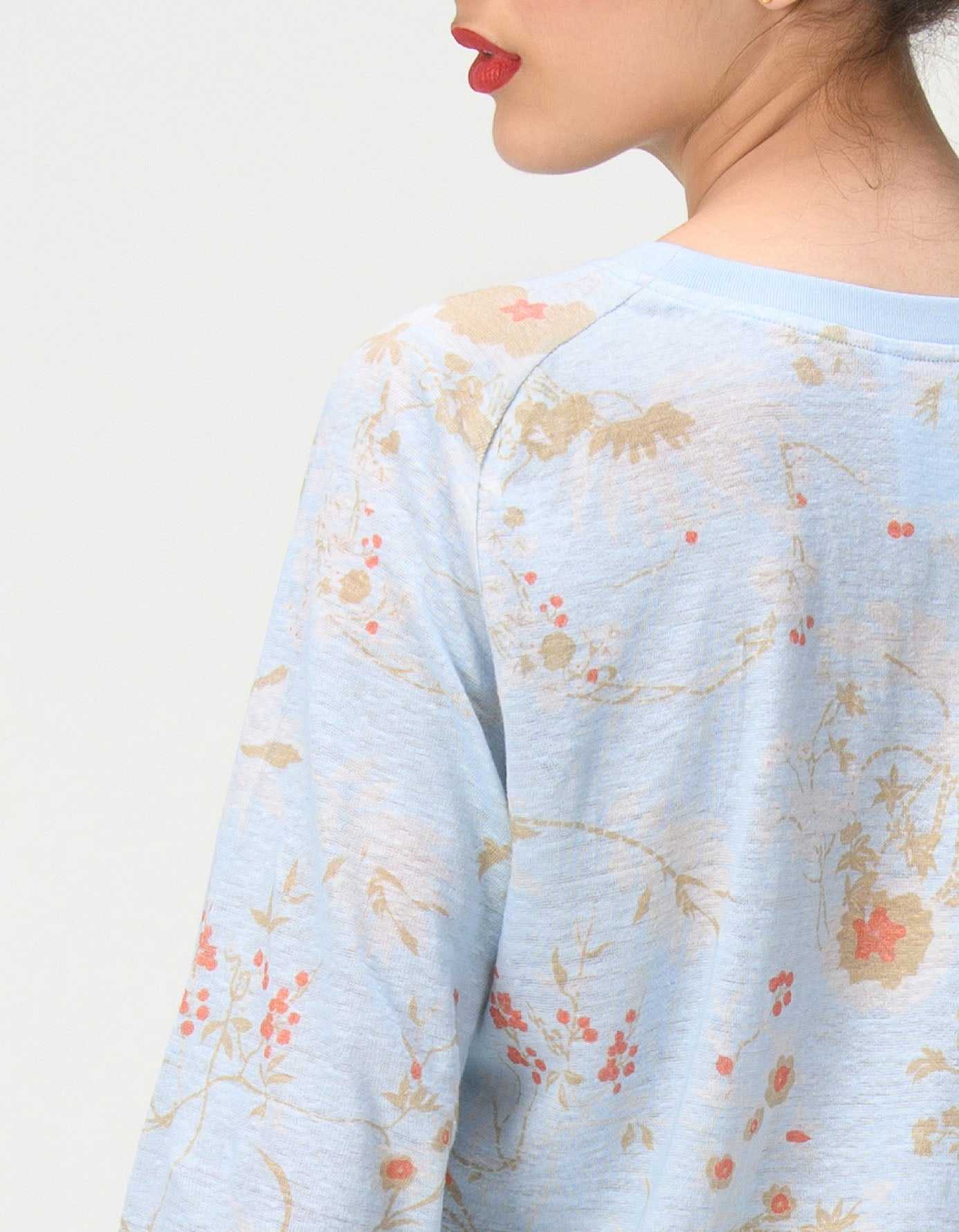 T-Shirt Full Sleeved Linen Jersey Ice Blue